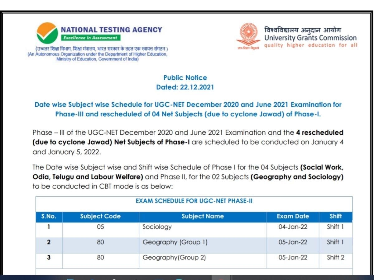 UGC NET Phase 3 Exam Date 2021 NTA Release Exam Dates Of UGC NET Phase