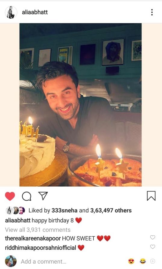 Alia Bhatt post on Ranbir Kapoor birthday