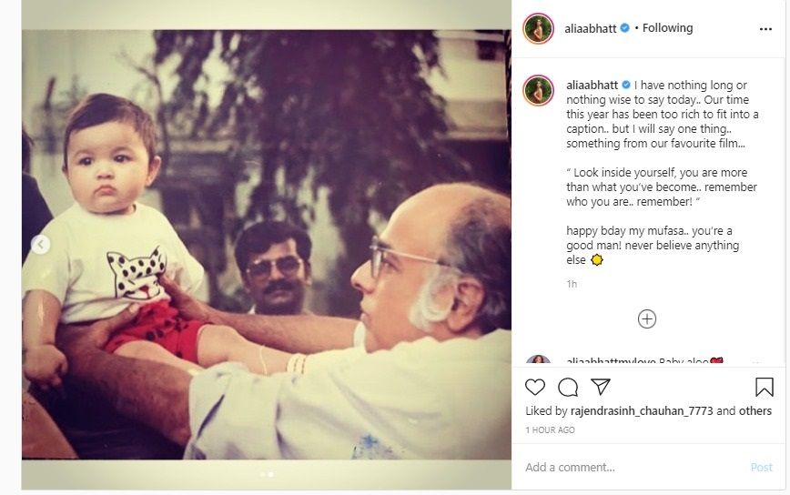 Alia Bhatt post for Father's Birthday