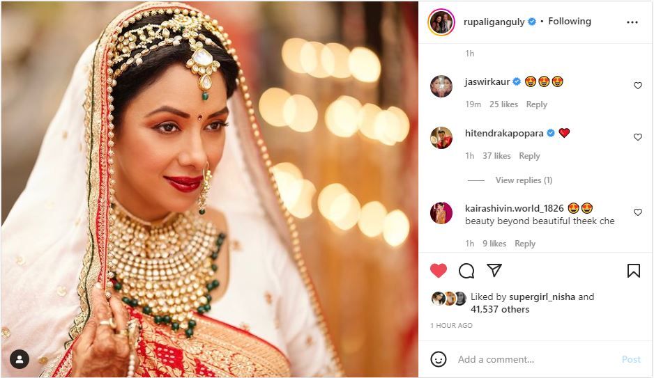 Rupali Ganguly Aka Anupama Bridal look leaked before Maan Wedding Actress asks fans to caption this- अनुज की दुल्हनियां बनने के लिए तैयार अनुपमा, रुपाली गांगुली ने शेयर किया ब्राइडल लुक |