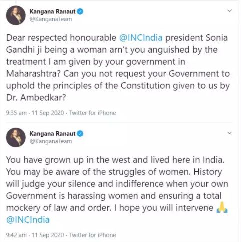 Kangna Ranaut asks Sonia Gandhi