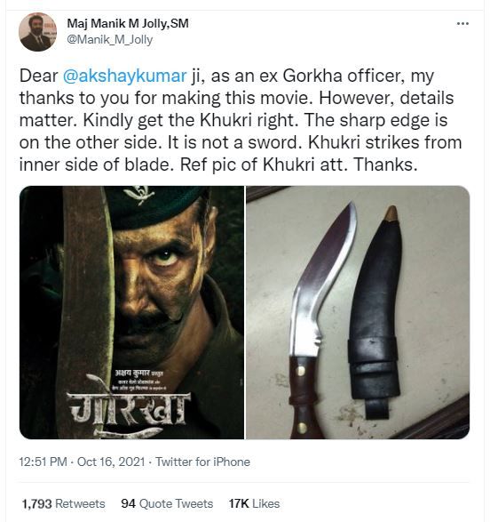 Khukhri photo Retired Army Officer Points Out Mistake in Gorkha Poster