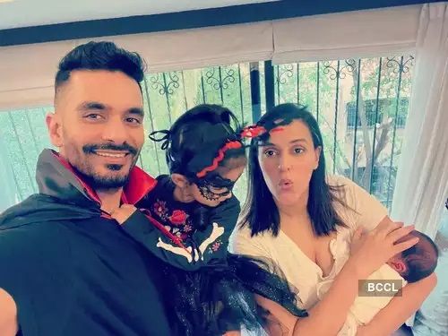 Neha Dhupia and Angad Bedi with children