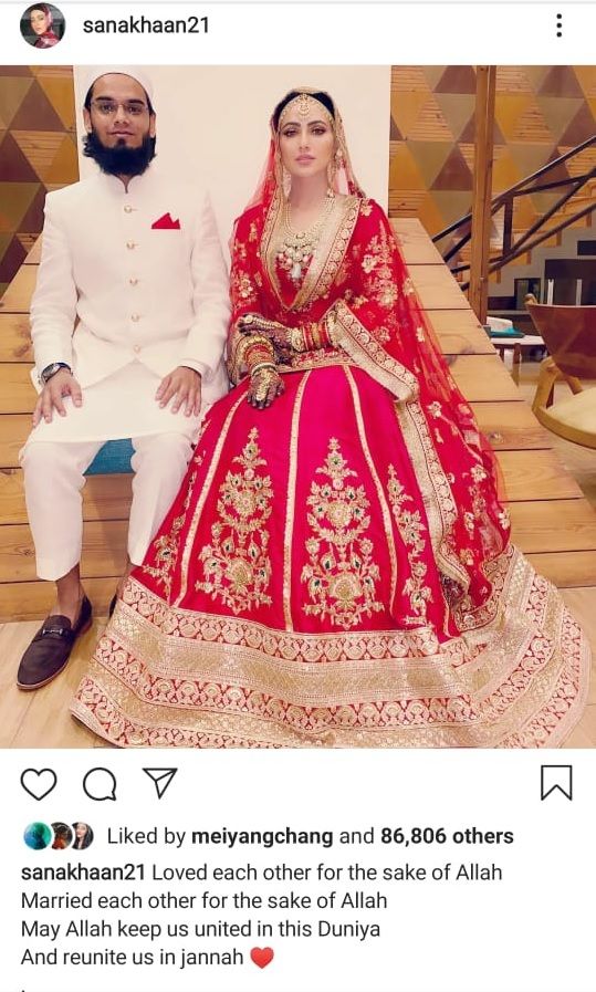 Sana Khan post after wedding