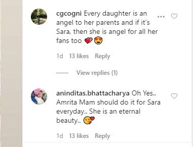 Sara comment Ali khan with Mother Amrita Singh