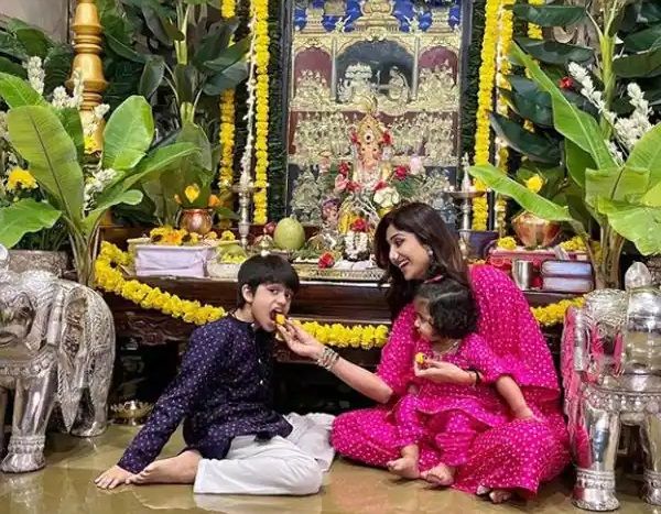 Shilpa Shetty children Viaan and Samisha Kundra Ganesh Chaturthi celebration