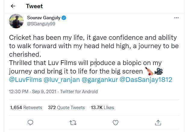 Sourav Ganguly reaction on Biopic Film