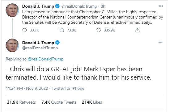 Trump tweet on new Defence secretary