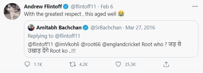 Andre Flintoff reply on Amitabh Bachchan tweet