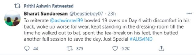 Ashwin injury tweet