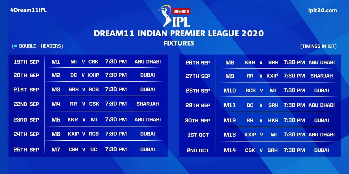 ipl 2020 schedule UAE