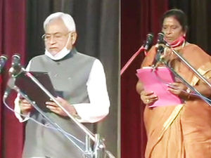 nitish kumar oath taking ceremony today Live updates Tarkishore Prasad Renu Devi 