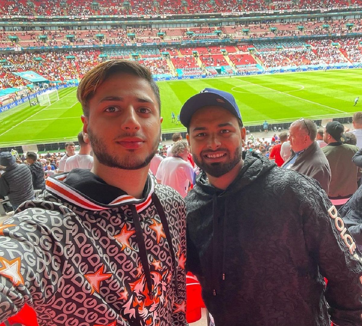 Rishabh Pant with a friend watching football match in England