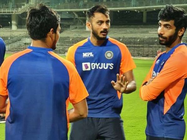 Axar Patel with Jasprit Bumrah