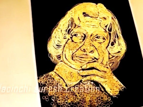 Abdul Kalam's picture made with gold ornaments
