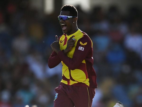 Akeal Hosein in West Indies vs England 2nd T20I