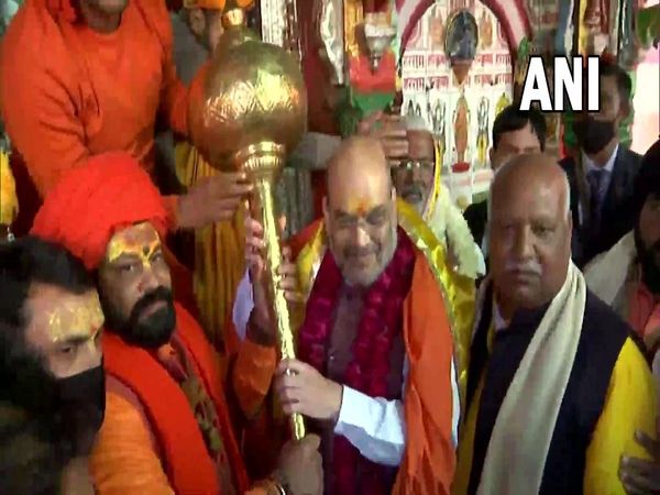 Union Home Minister Amit Shah offers prayers at Hanuman Garhi temple in Ayodhya, Uttar Pradesh