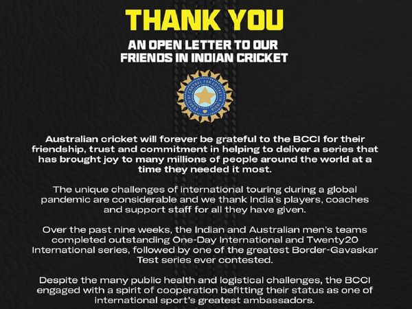 Cricket Austalia open letter to BCCI