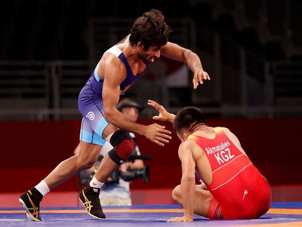Wrestler Bajrang Punia in Action in Tokyo Olympics 2020