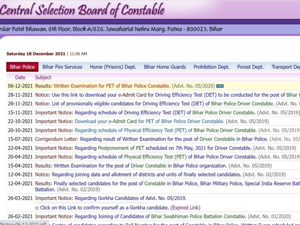 Bihar Forester And Forest Guard PET Admit Card 