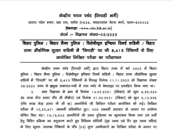 Bihar Police Constable Result