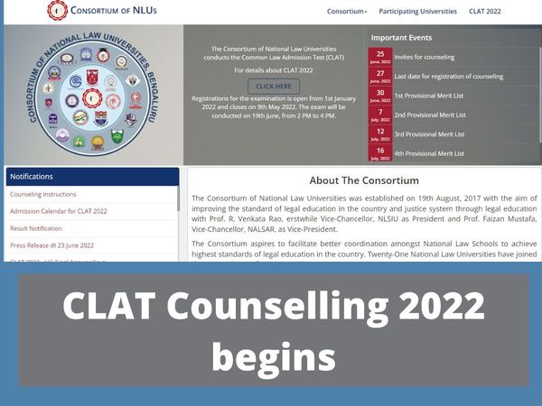 CLAT counselling 2022: CLAT Counselling 2022 begins on June 25 at official website consortiumofnlus.ac.in Know dates, admission process and fees