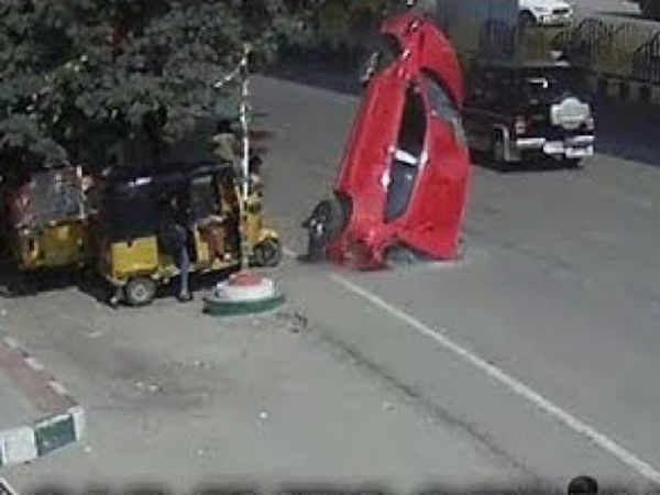 Car falls below Hyderabad flyover