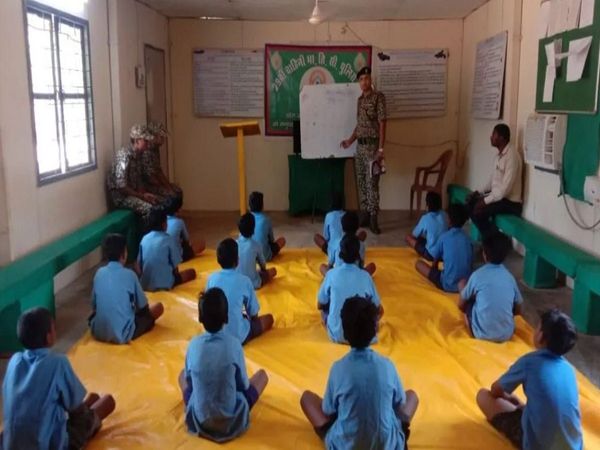 ITBP jawans providing coaching to local tribal students of Left Wing Extremism hit Kondagaon District in Chhattisgarh