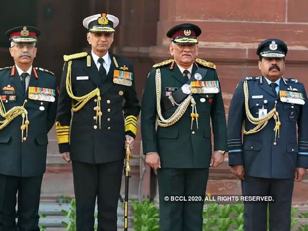 Chiefs of three forces with CDS General Bipin Rawat