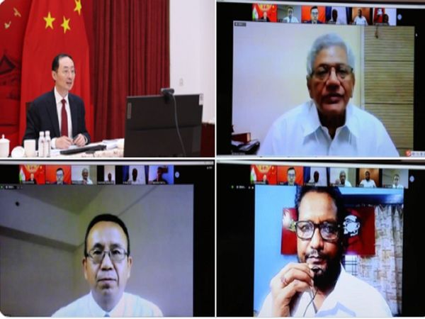 CPIM's Sitaram Yechury and other left leasers attend a Chinese Embassy event to mark the centenary of CPC