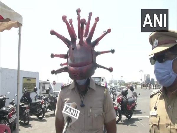 Corona helmet, Chennai cops' unique way to dissuade lockdown defiers