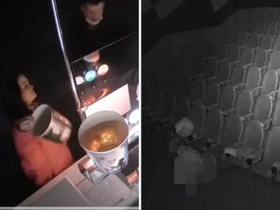 A couple caught on camera breaks into cinema hall help themselves to snacks and then have sex A couple caught on camera breaks into cinema hall help themselves to snacks and then have sex