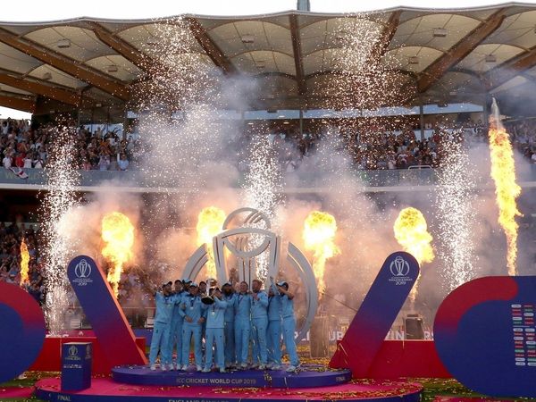 England cricket team celebrating ICC World Cup victory