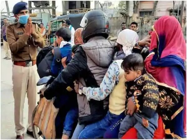 Viral Photo of man carrying his 7 members entire family on bike in Bihar