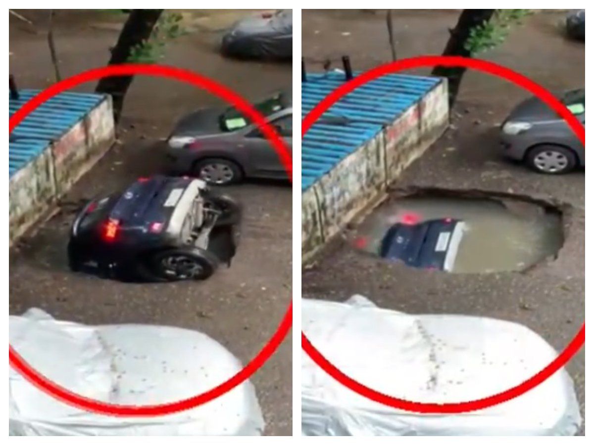 कुछ सेकंड में गायब हो गई सड़क पर खड़ी कार, देखते-देखते जमीन में समा गई, दंग कर देगा VIDEO