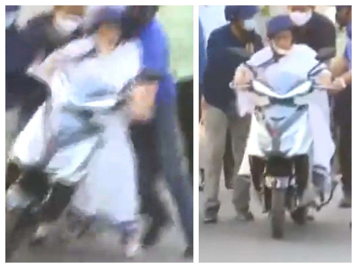 VIDEO: विरोध में स्कूटर चलाना पड़ा भारी, गिरते-गिरते बचीं ममता बनर्जी, फिर ऐसे की ड्राइव