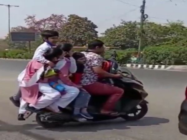 Heavy Driver Video Man Carry Many Child Together on Scooty Video Goes Viral