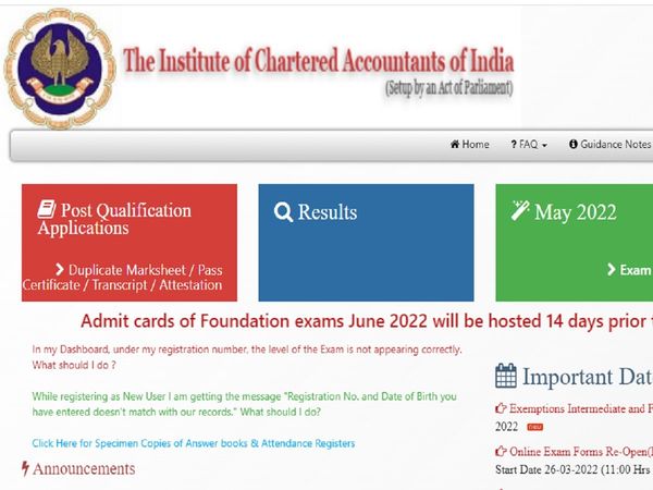 ICAI CA May 2022 admit card