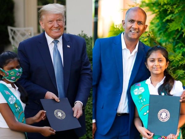 Shravya Annapareddy with Donald Trump and father Reddy Vijay