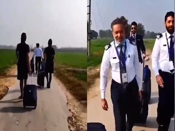 Viral Video Indigo crew pulls luggage through wheat fields in Punjab during Bharat Bandh