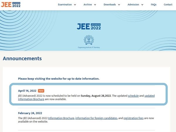 JEE Advanced 2022 exam date