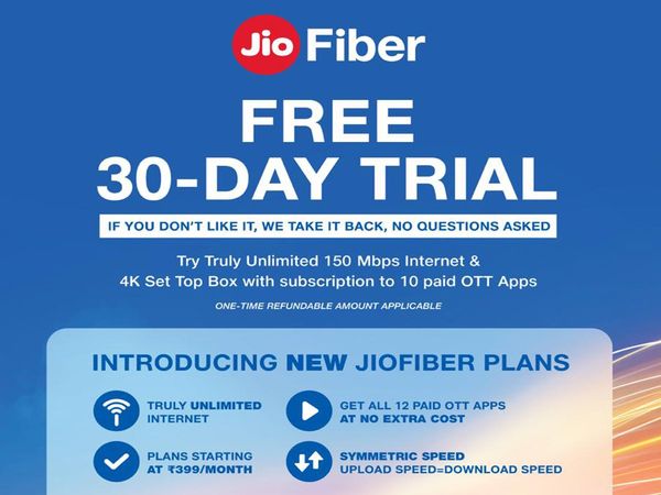 JioFiber giving 30 days free internet trial for all new users NAYE INDIA KA NAYA JOSH Plan, Speed 150 Mbps