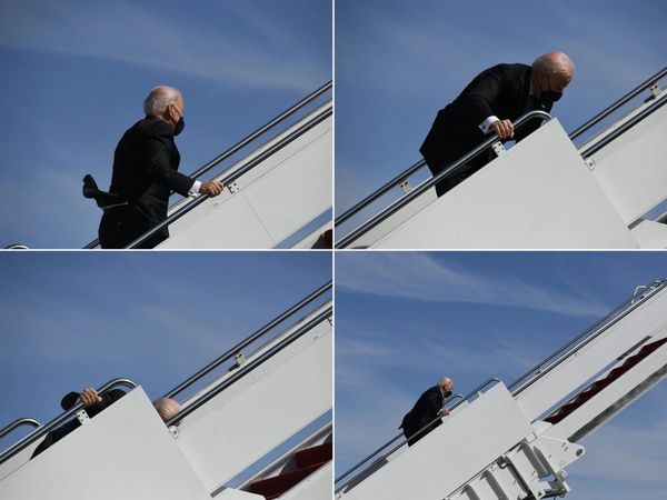 US President Joe Biden stumbles thrice trying to board Air Force One Aircraft, Watch Video