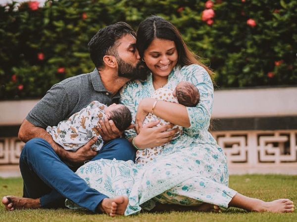 Dinesh Karthik and Deepika Pallikal with thier twin boys