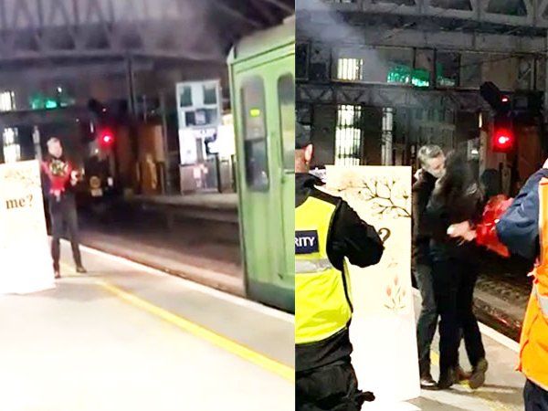 A Person proposes to his train-driver girlfriend at Dublin's Pearse Station Watch video