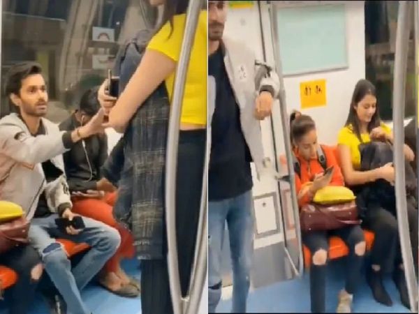 Man in metro train offers his seat to a 'pregnant' woman