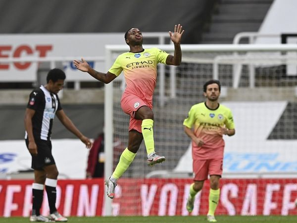Manchester City's Raheem Sterling celebrates goal against Newcastle
