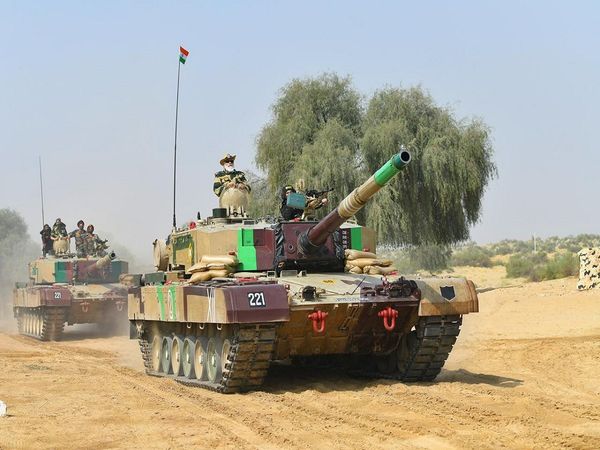 Rajasthan PM Narendra Modi took a ride on a tank in Longewala, Jaisalmer, earlier today