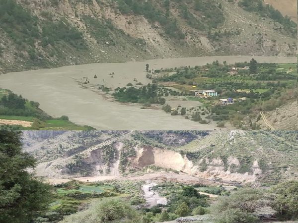 Landslide and mountain collapse near Nalda, Lahul & Spiti district in Himachal Pradesh block Chandrabhaga River