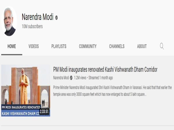 YouTube Subscribers of Narendra Modi channel cross 1 crore Highest among Top Leaders